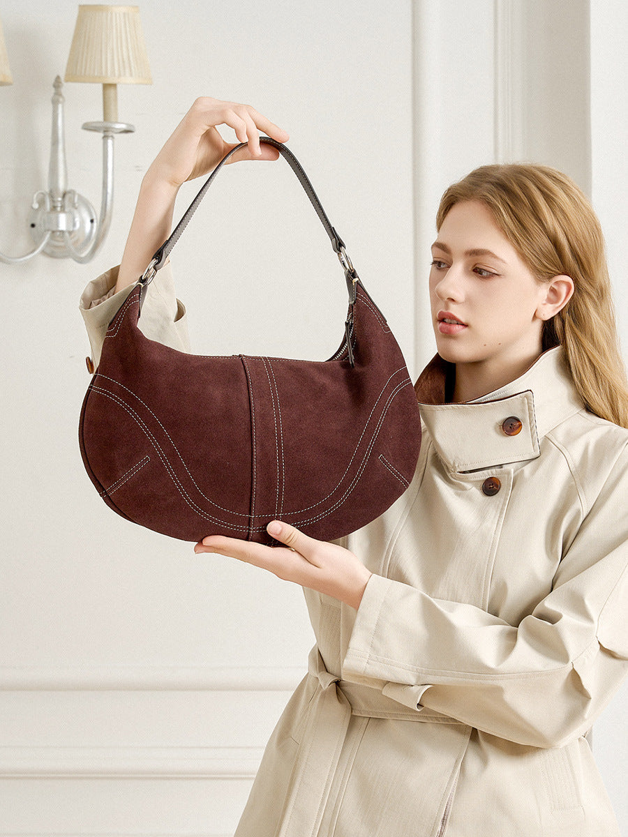brown suede underarm bag,women,model display