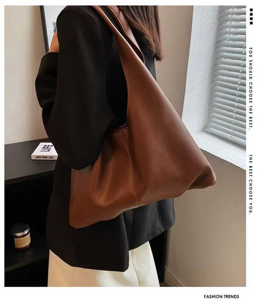 fanlosn caramel leather underarm shoulder bag,women,model display