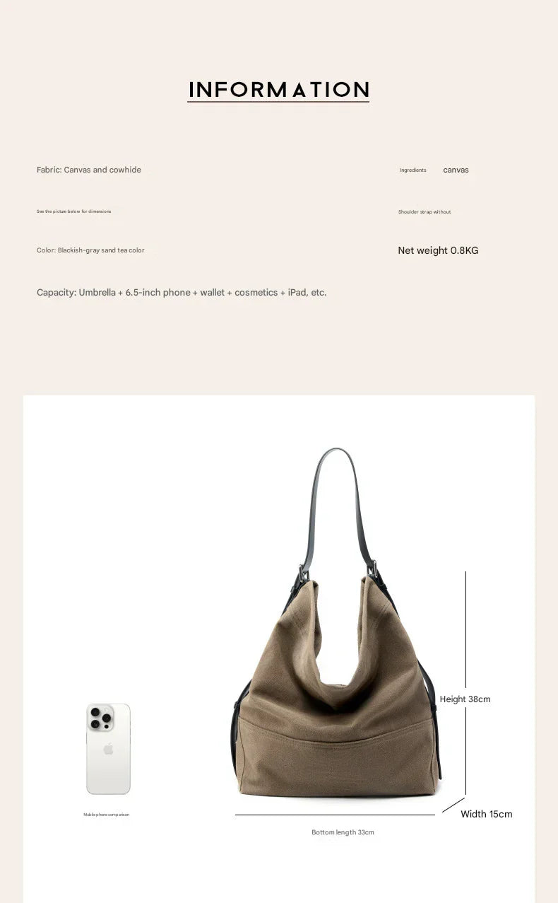 sand tea color canvas underarm tote bag,women,dimensions
