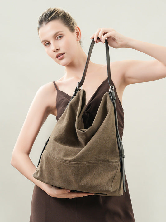 sand tea color canvas underarm tote bag,women,model display 02