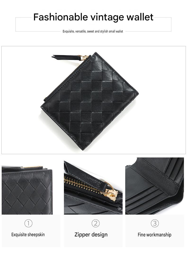 black fanlosn sheepskin woven leather wallet,women,detail