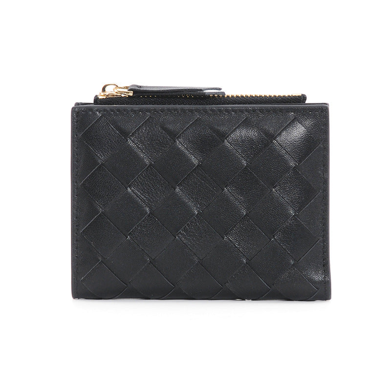 black fanlosn sheepskin woven leather wallet,women,front 02