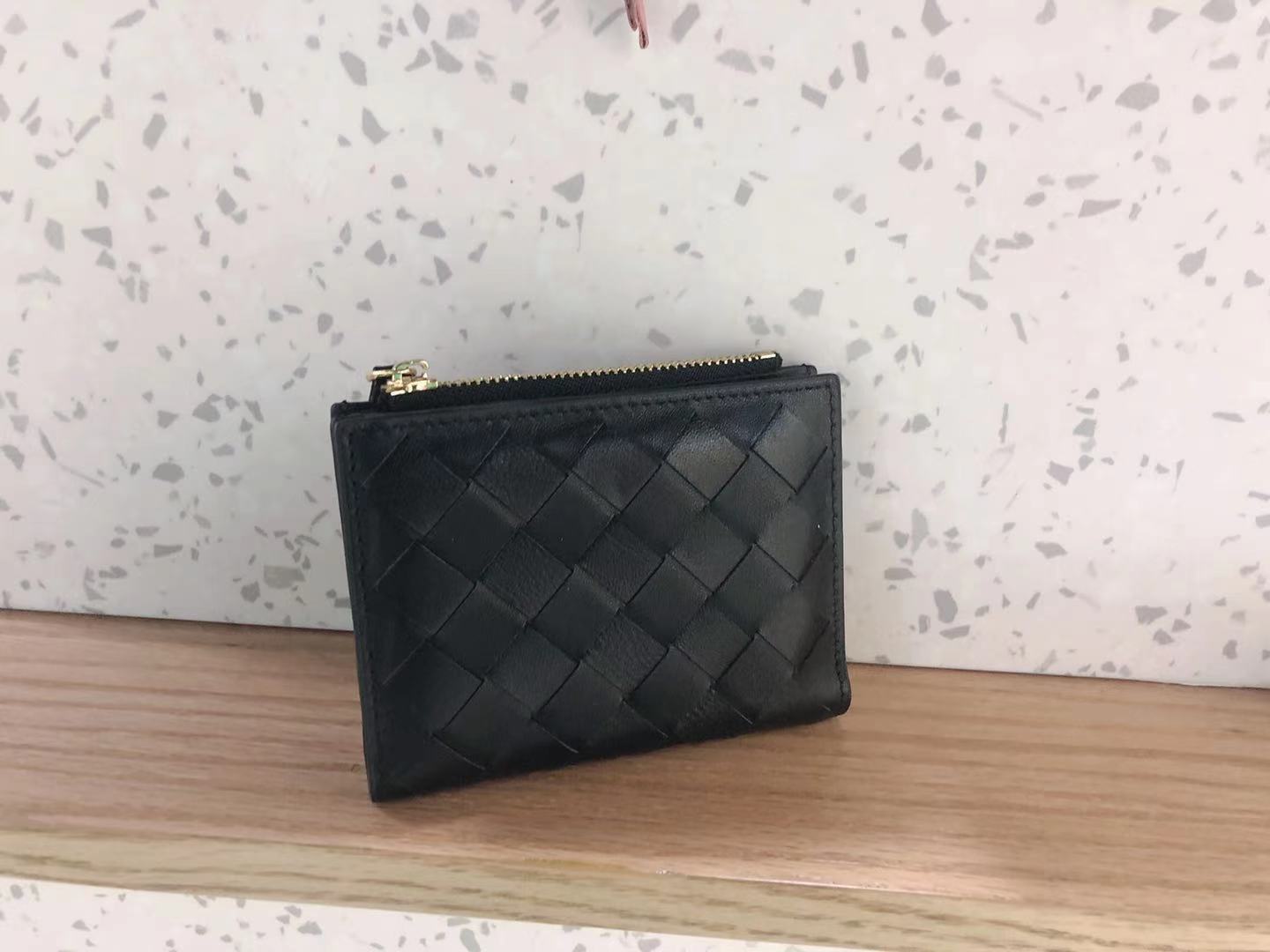 black fanlosn sheepskin woven leather wallet,women,front 03