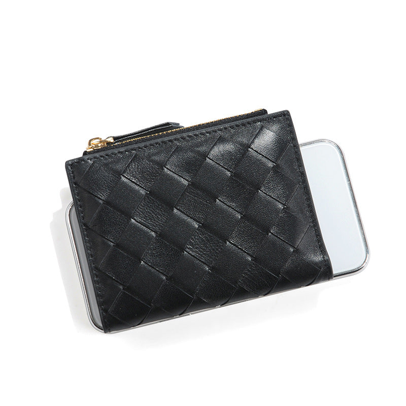 black fanlosn sheepskin woven leather wallet,women,front