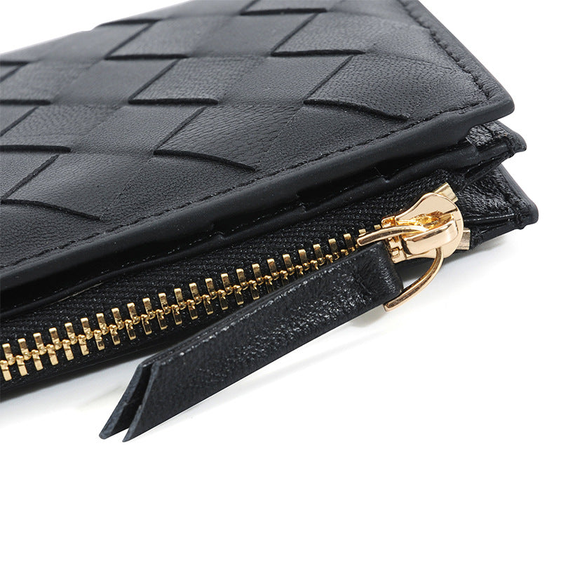 black fanlosn sheepskin woven leather wallet,women,side 02