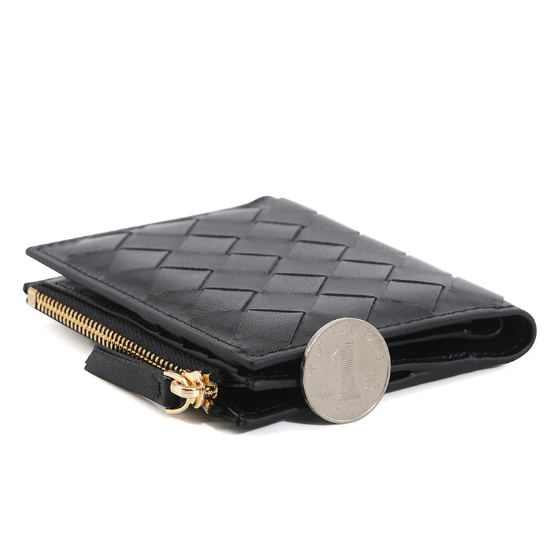 black fanlosn sheepskin woven leather wallet,women,side
