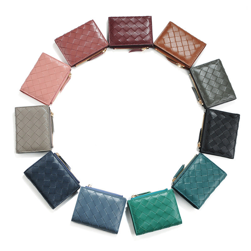 fanlosn sheepskin woven leather wallet,women,color display