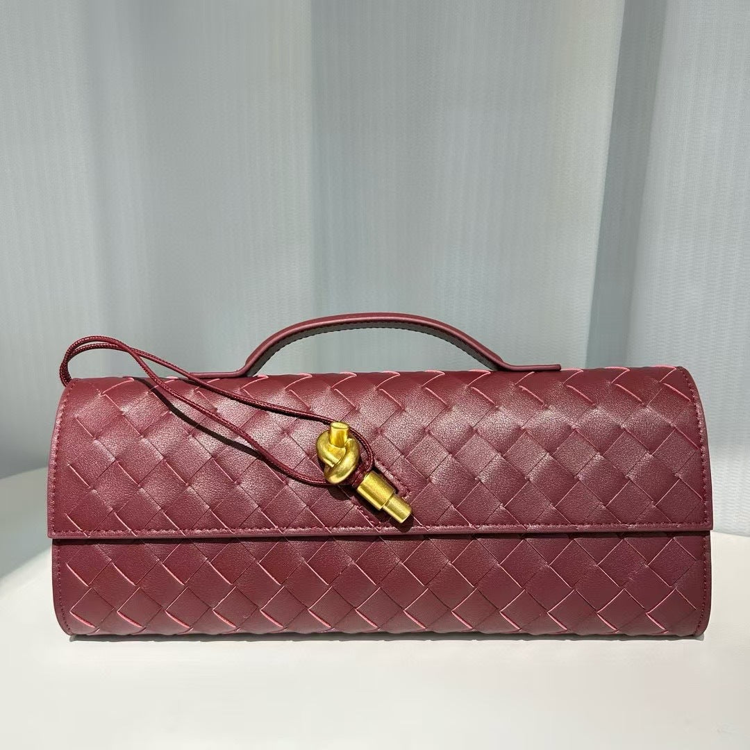 burgundy leather woven clutch bag,women,front