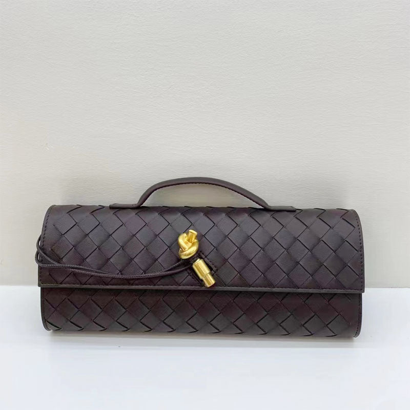 coffee leather woven clutch bag,women,front