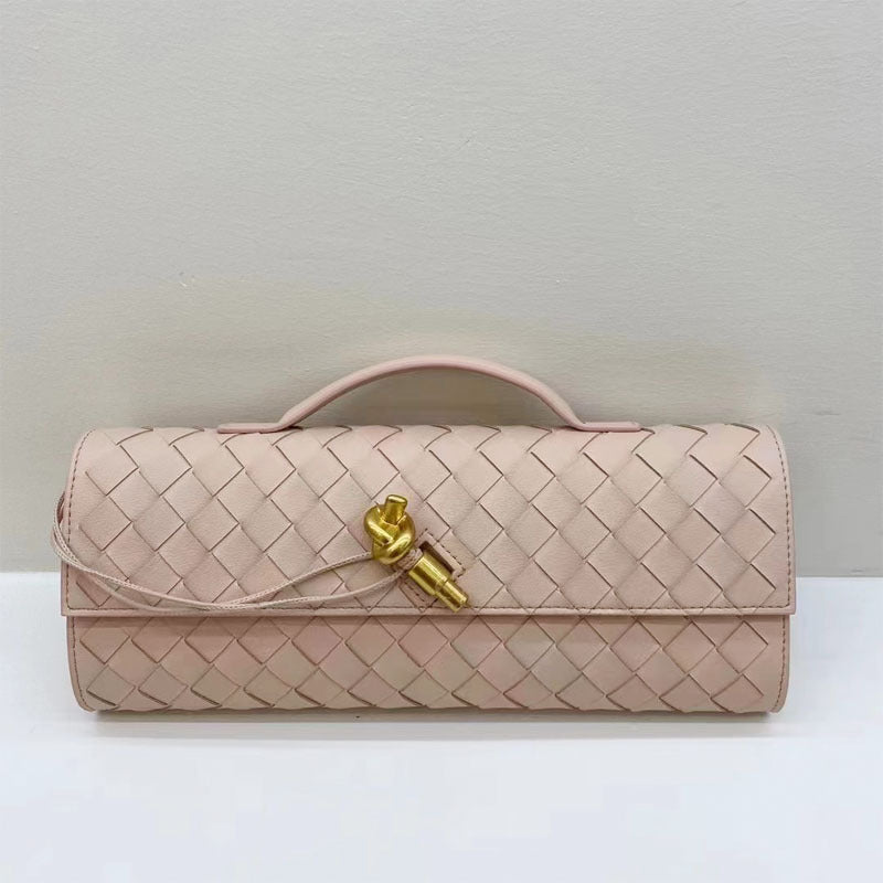 pink leather woven clutch bag,women,front
