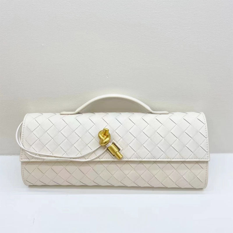white leather woven clutch bag,women,front