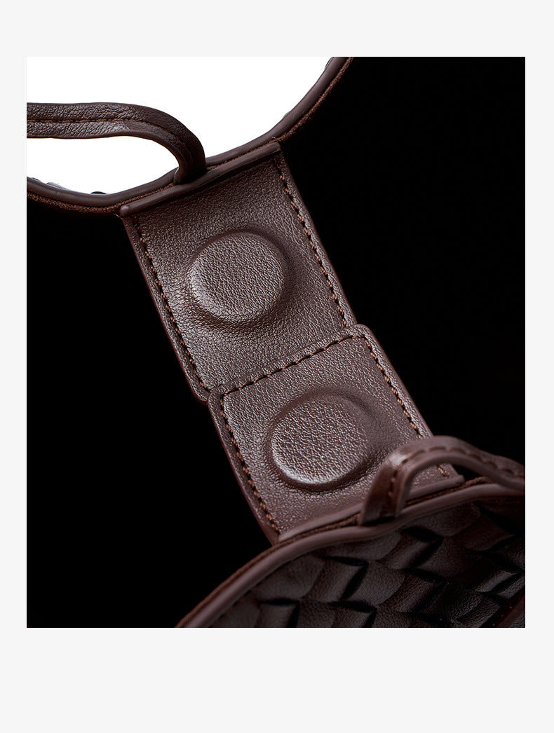 brown big size woven leather tote bag,women,detail 02