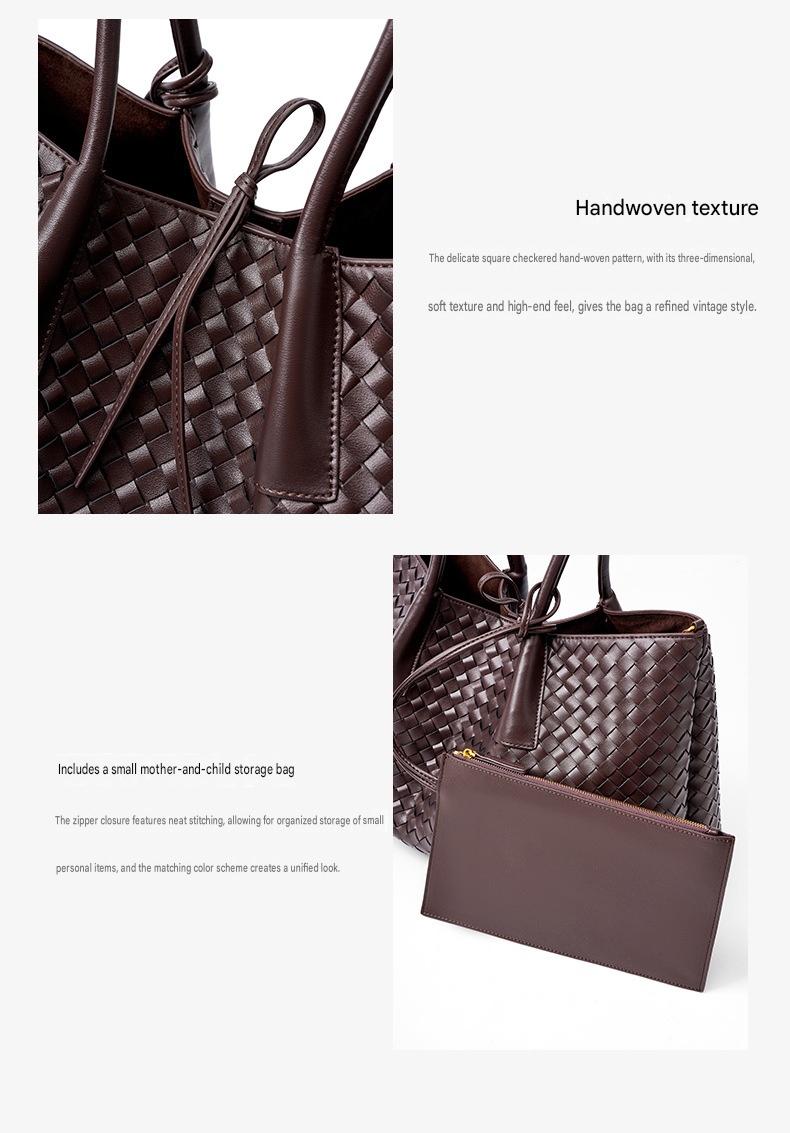 brown big size woven leather tote bag,women,detail