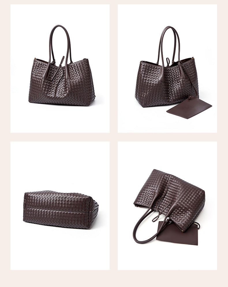 brown big size woven leather tote bag,women,display