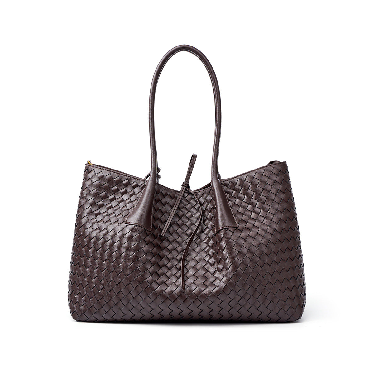 coffee big size woven leather tote bag,women,front