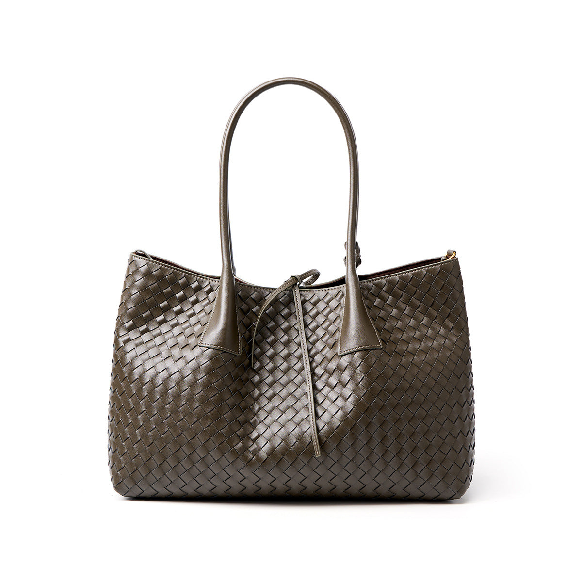 dark green big size woven leather tote bag,women,front