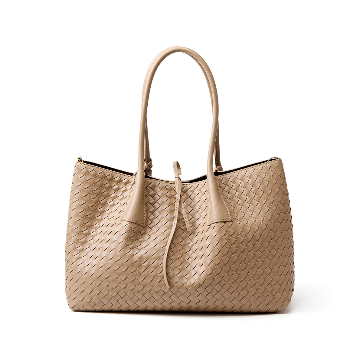 milk tea big size woven leather tote bag,women,front