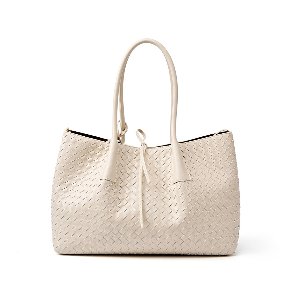 white big size woven leather tote bag,women,front