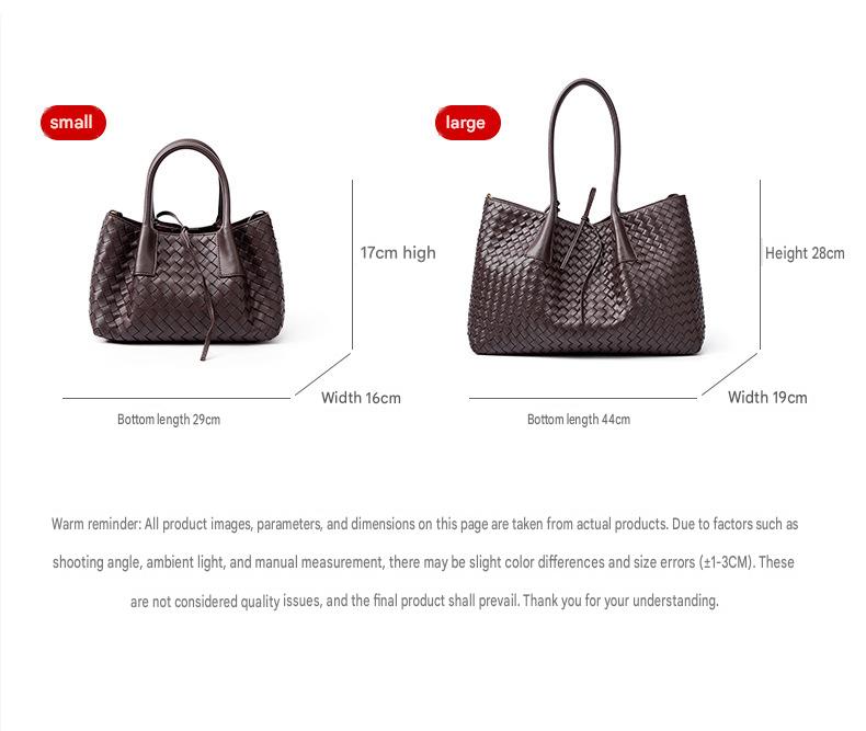 brown small and big size woven leather tote bag,women,dimensions