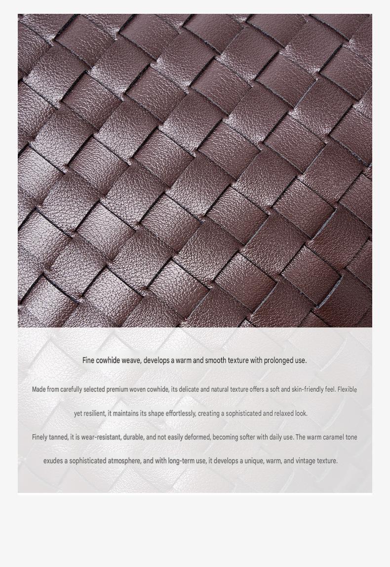 brown small size woven leather tote bag,women,detail