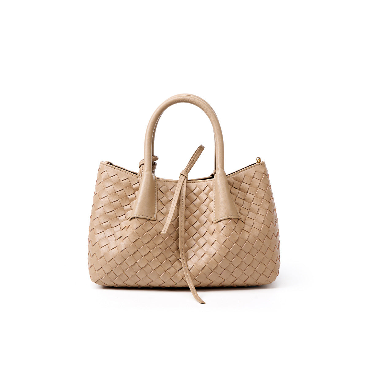 milk tea small size woven leather tote bag,women,front