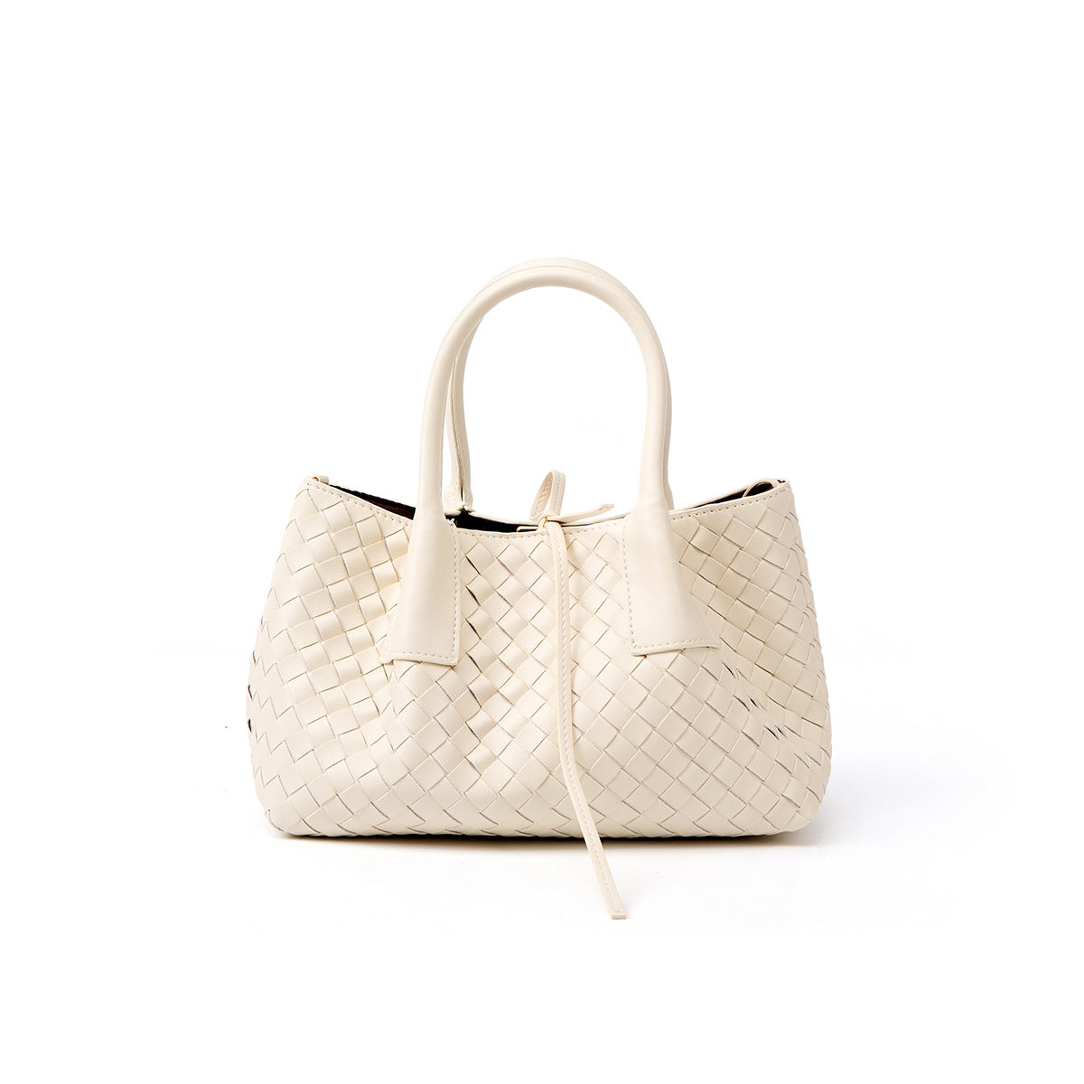 white small size woven leather tote bag,women,front