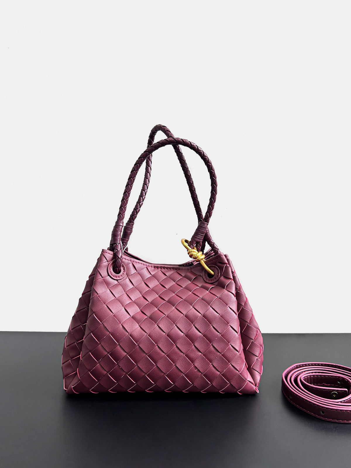burgundy leather woven parachute handbag,women,front