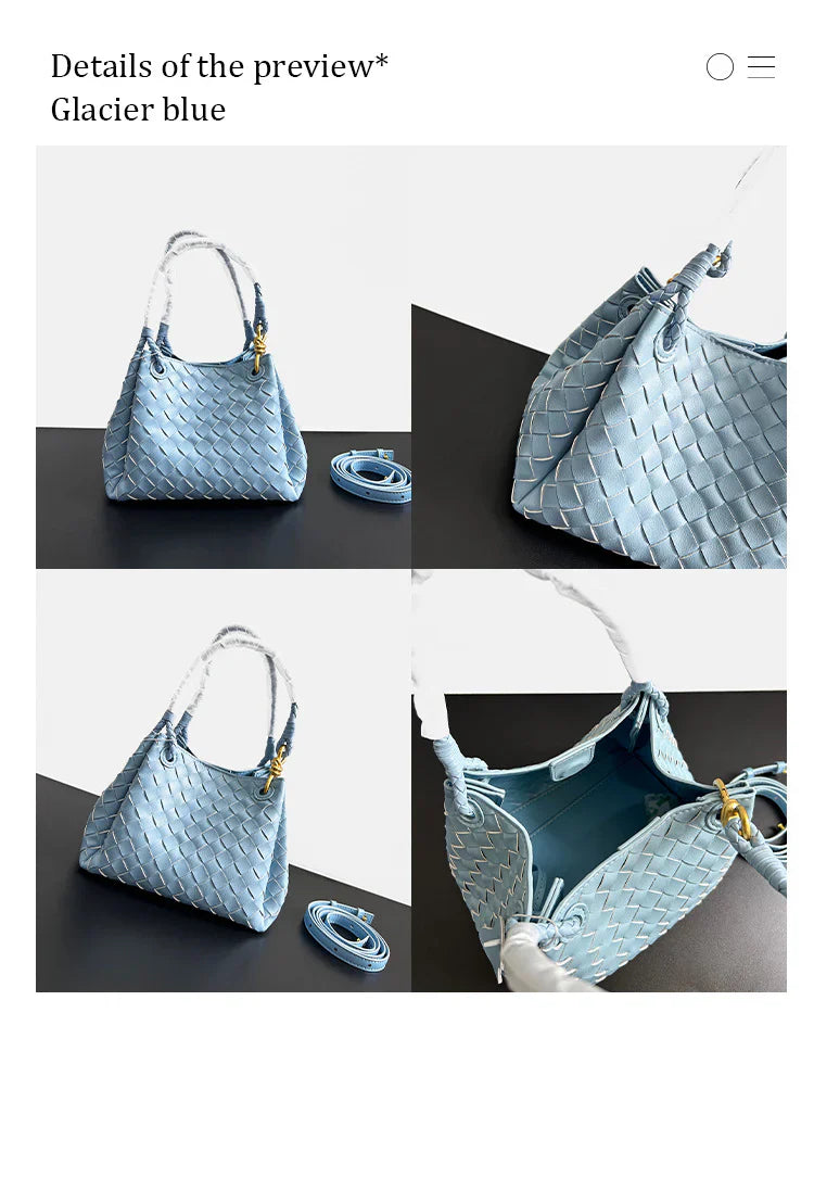 glacier blue fanlosn leather woven parachute handbag,women,display