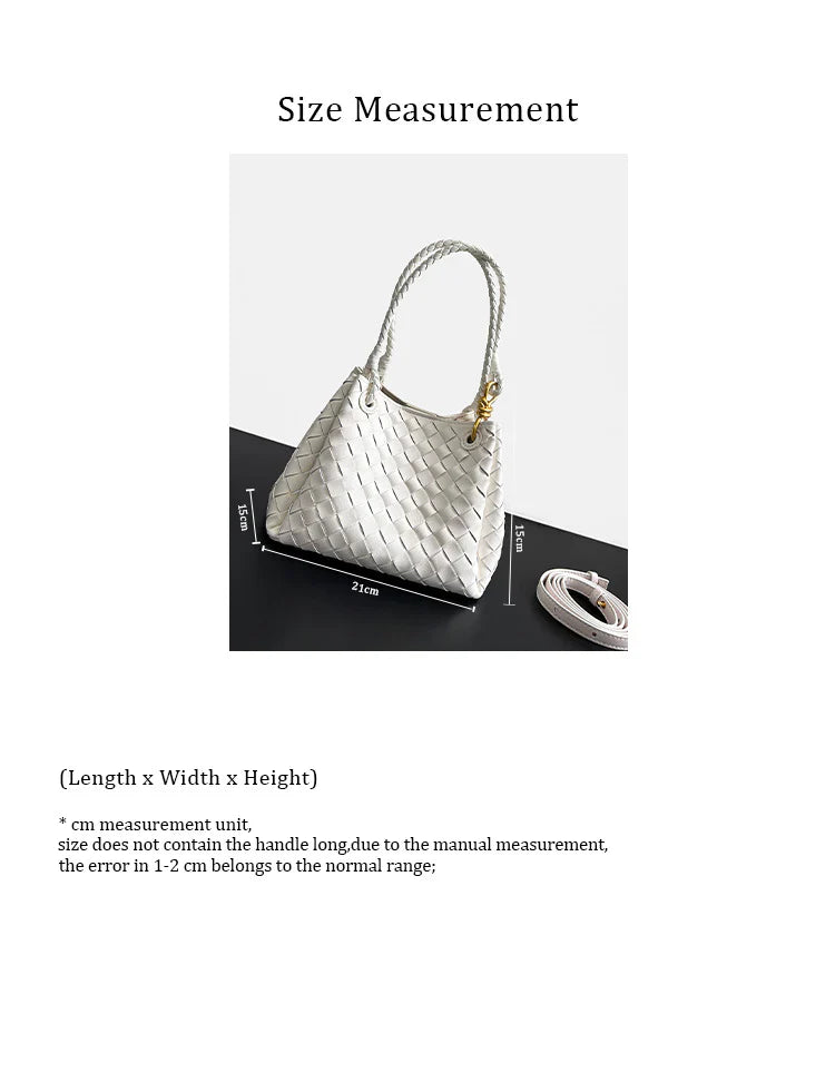 white fanlosn leather woven parachute handbag,women,dimensions
