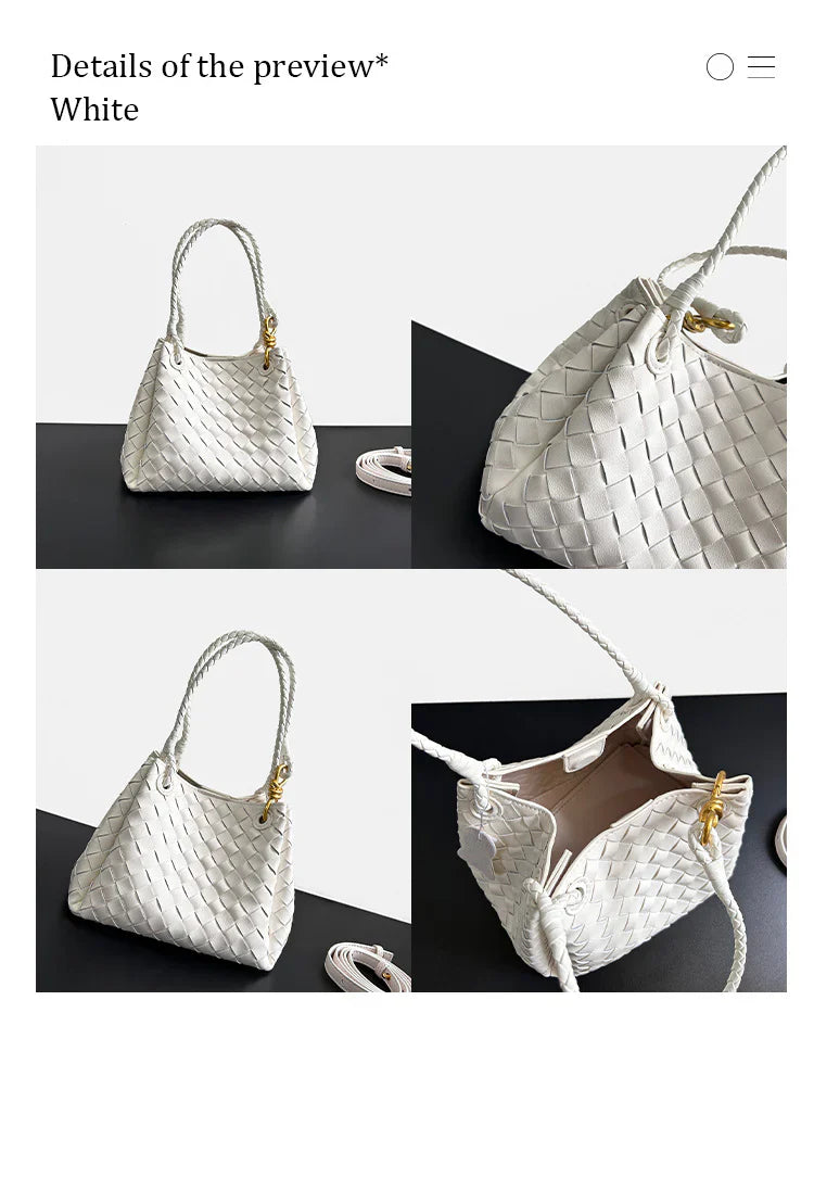 white fanlosn leather woven parachute handbag,women,display