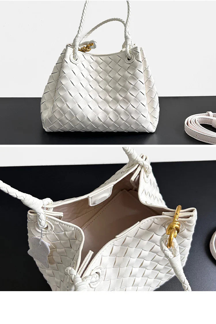 white fanlosn leather woven parachute handbag,women,inner
