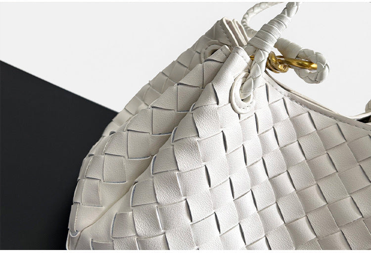white leather woven parachute handbag,women,detail 02