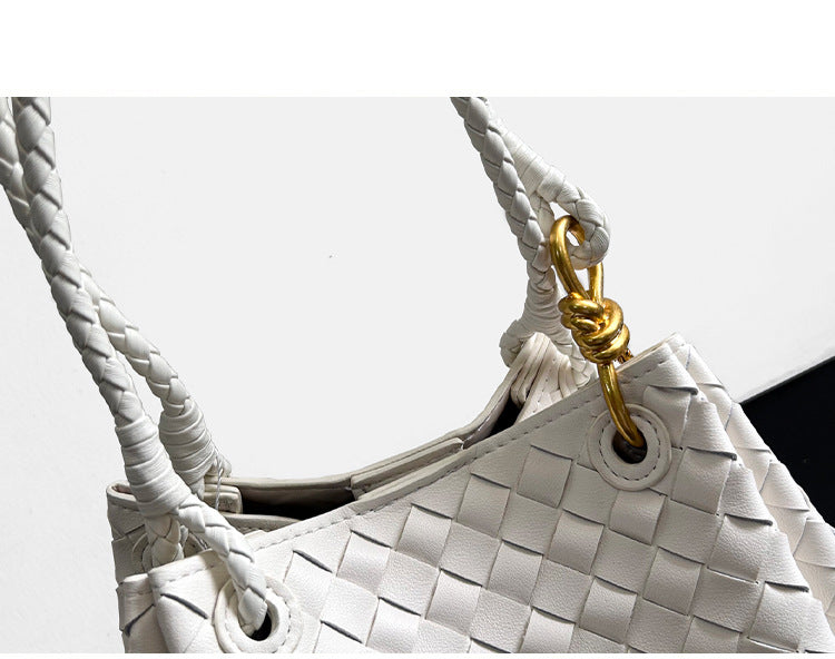 white leather woven parachute handbag,women,detail 03