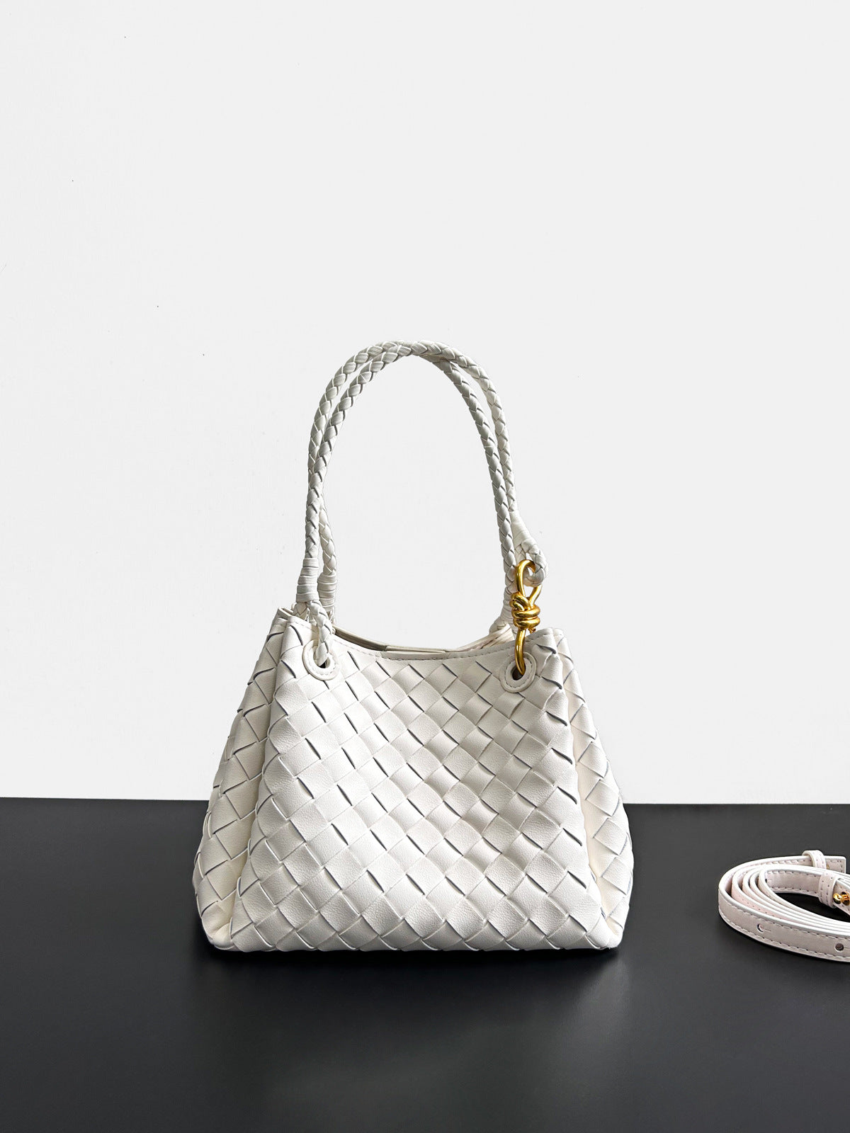 white leather woven parachute handbag,women,front