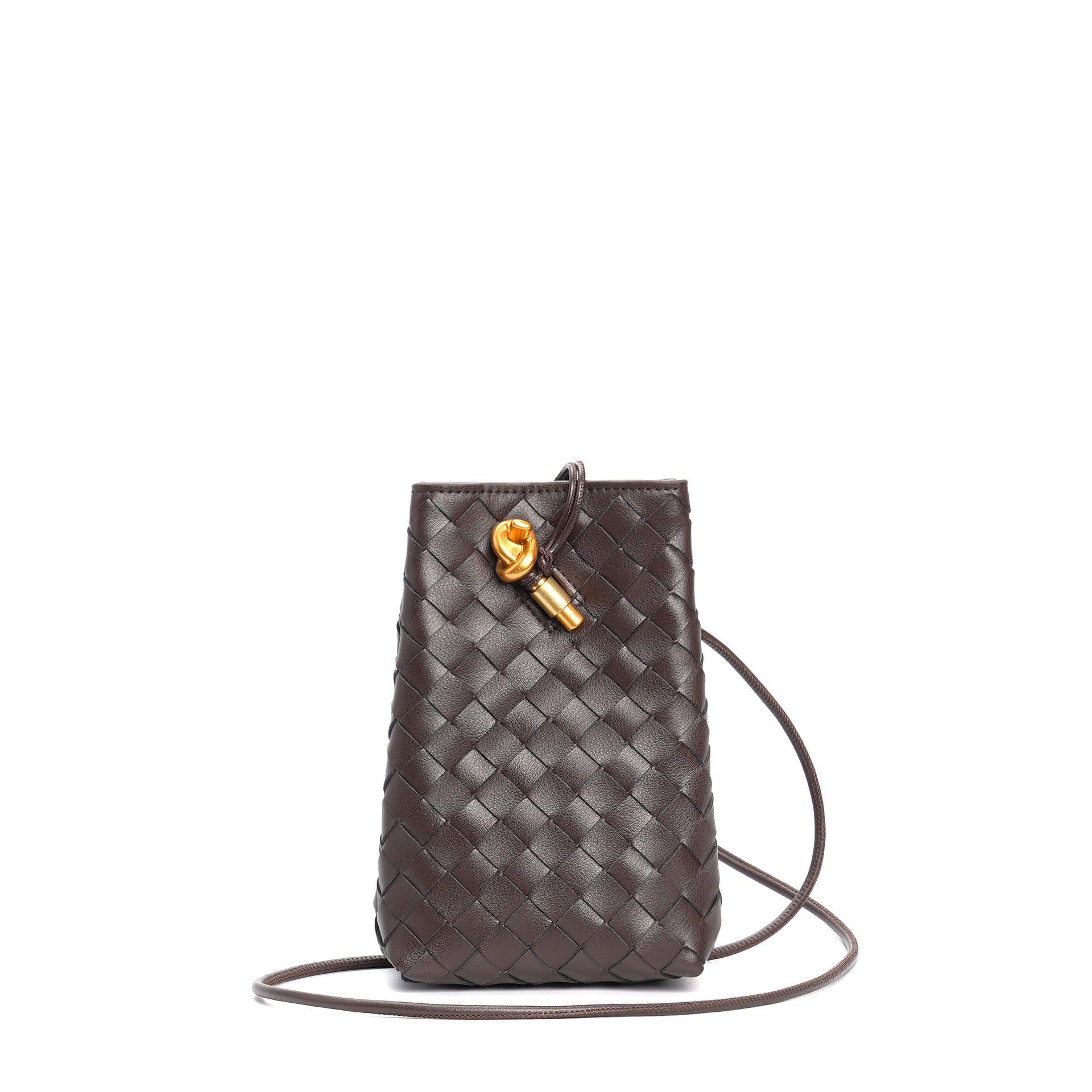 coffee leather woven phone bag,women,front