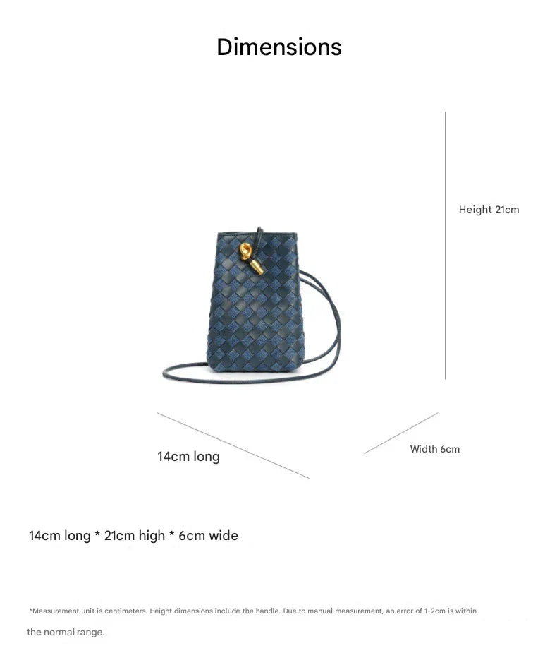navy blue denim fanlosn leather woven phone bag,women,dimensions