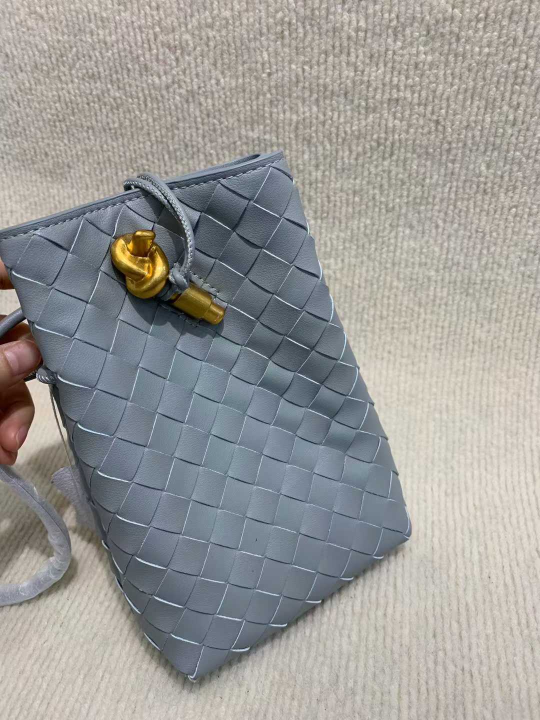 gray leather woven phone bag,women,front