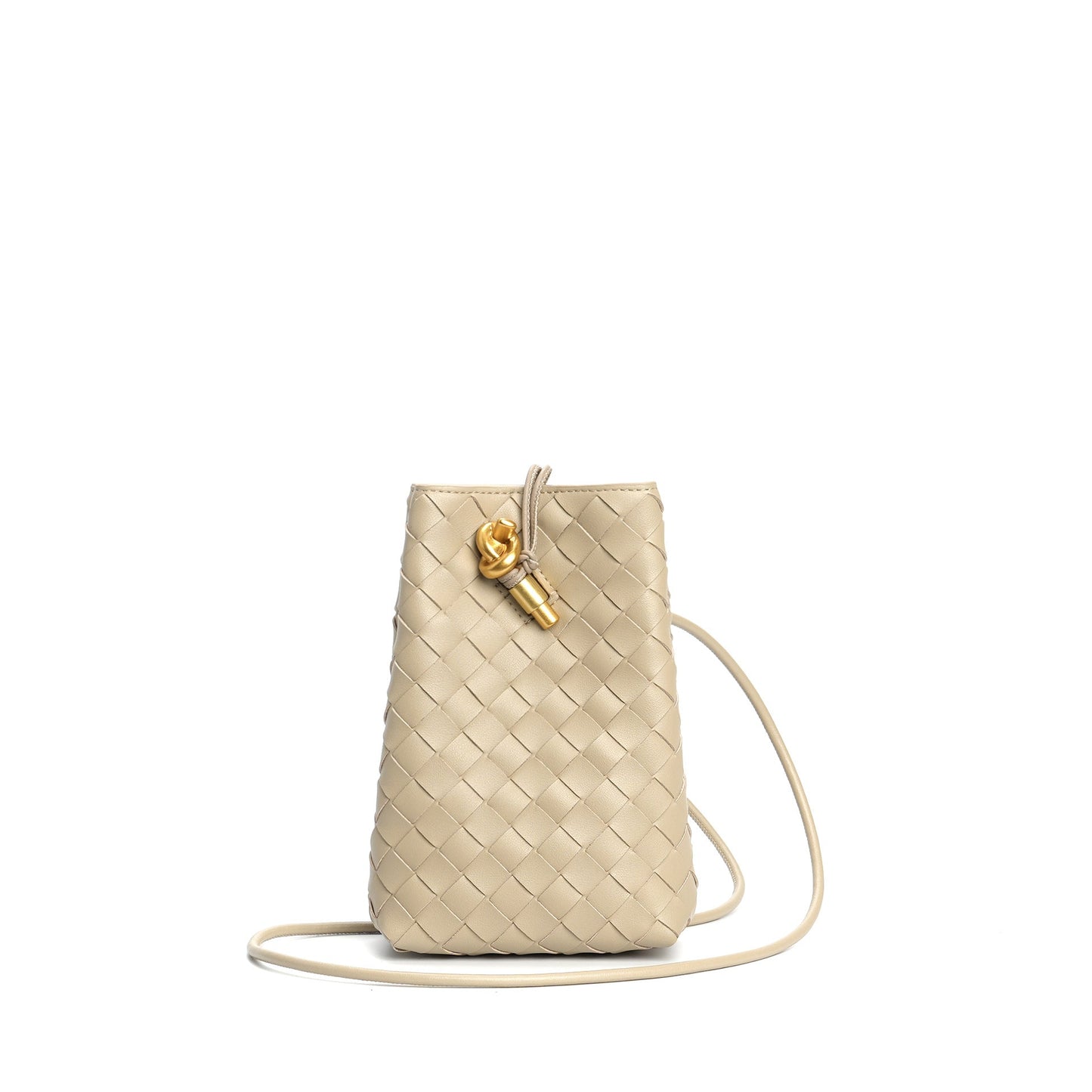 oatmeal color leather woven phone bag,women,front 02