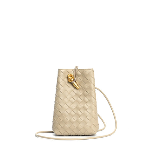 oatmeal color leather woven phone bag,women,front