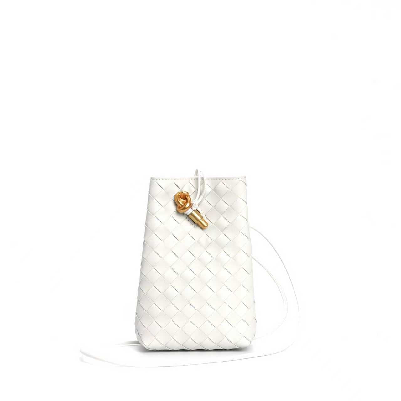 pure white leather woven phone bag,women,front